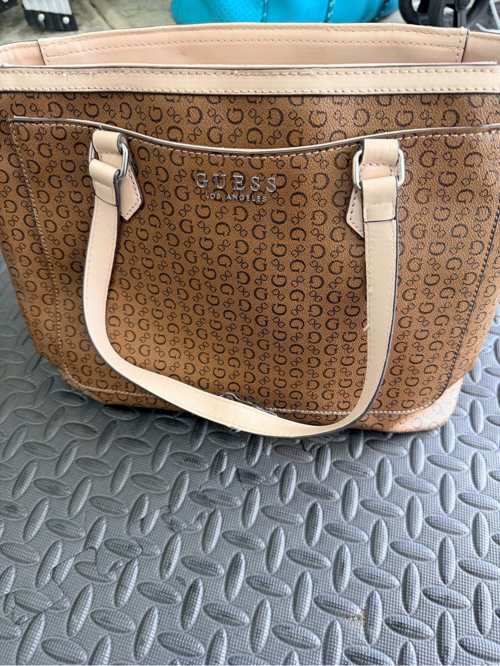 GUESS Brown Signature Tote with Beige Trim